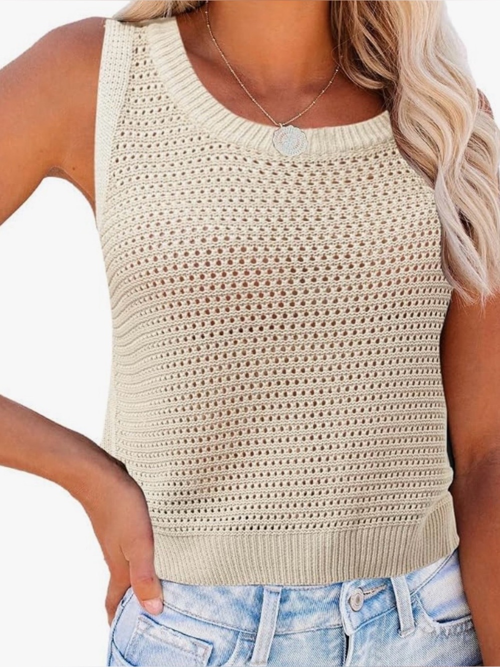Amazon Sleeveless Knit Tank Top in Cream